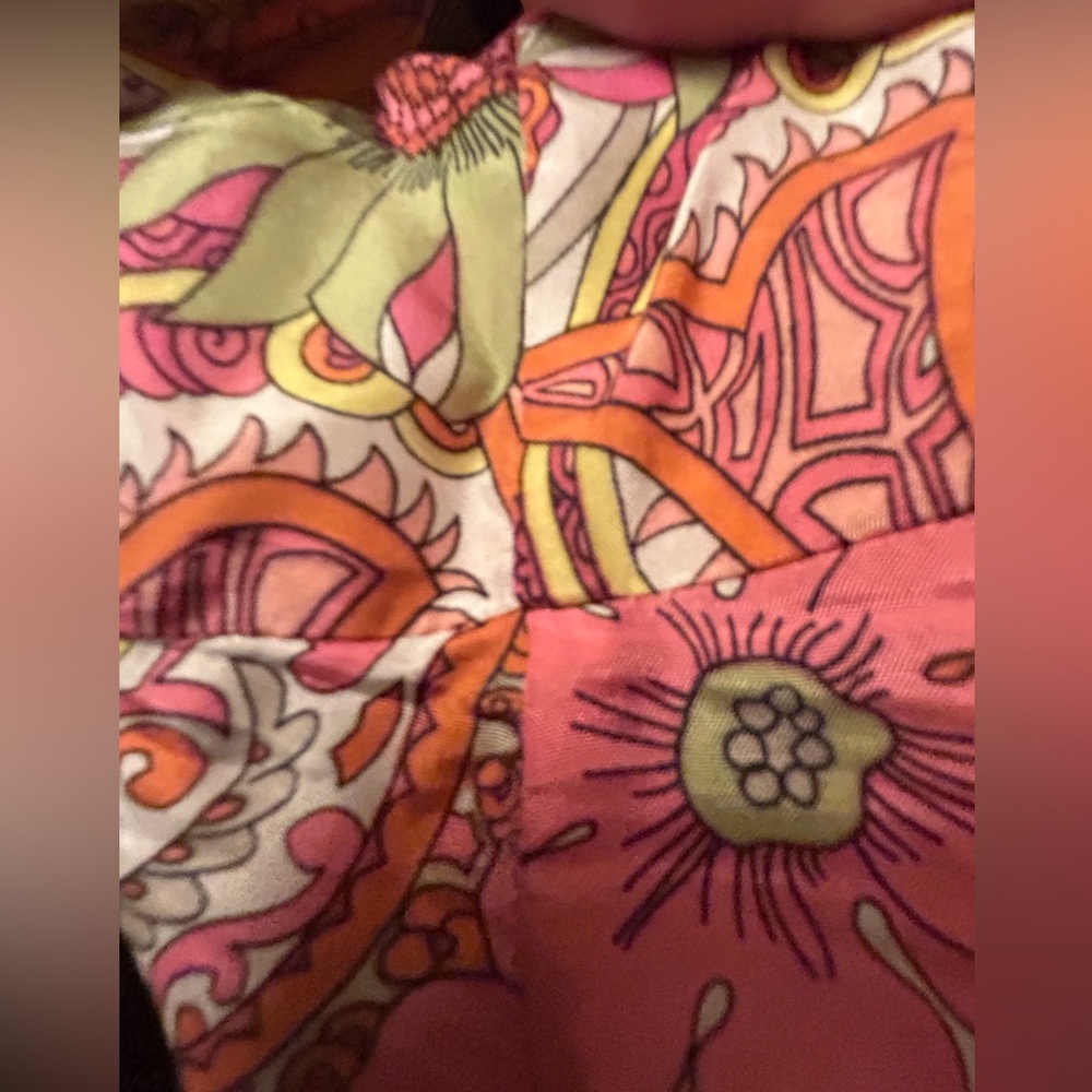 Talbots NWOT Silk 100% 1X Top Floral Paisley Hot pink orange lime 3/4 sleeve - Picture 15 of 16